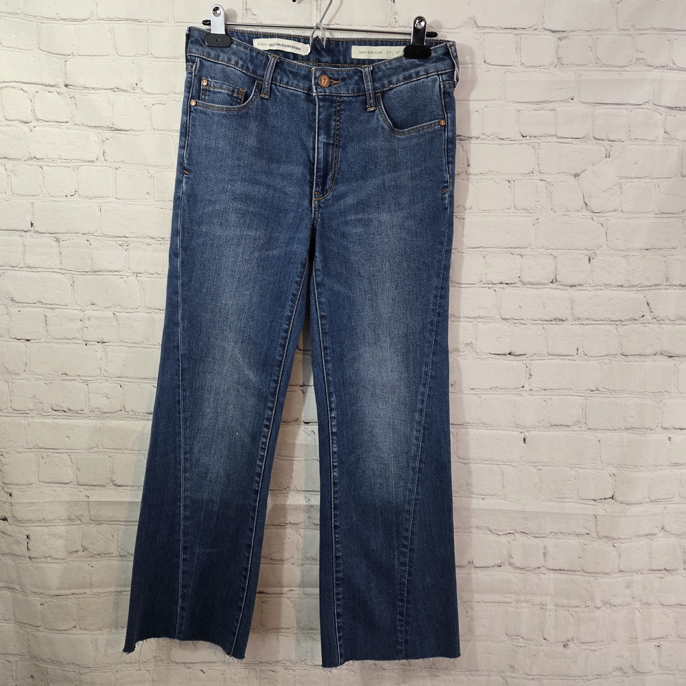 Pilcro and The Letterpress Jeans Womens 26 Blue High-Rise Flare Stretch Fray Hem